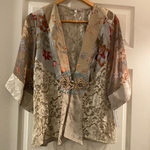 Spencer Alexis Kimono Jacket Cardigan Floral Mix Media Lace Silk Blend